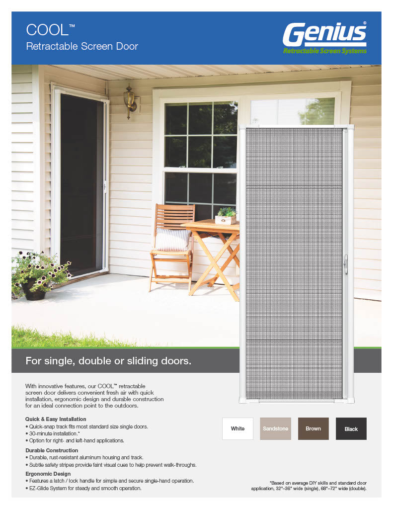 COOL Series 7802 Retractable Screen Door for Double/French Door Opening (68” - 72” Wide)