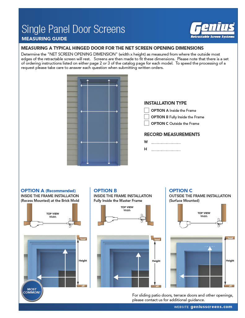 MILANO Series 100 Retractable Screen Door for Single Door Opening (12” - 60” Wide)