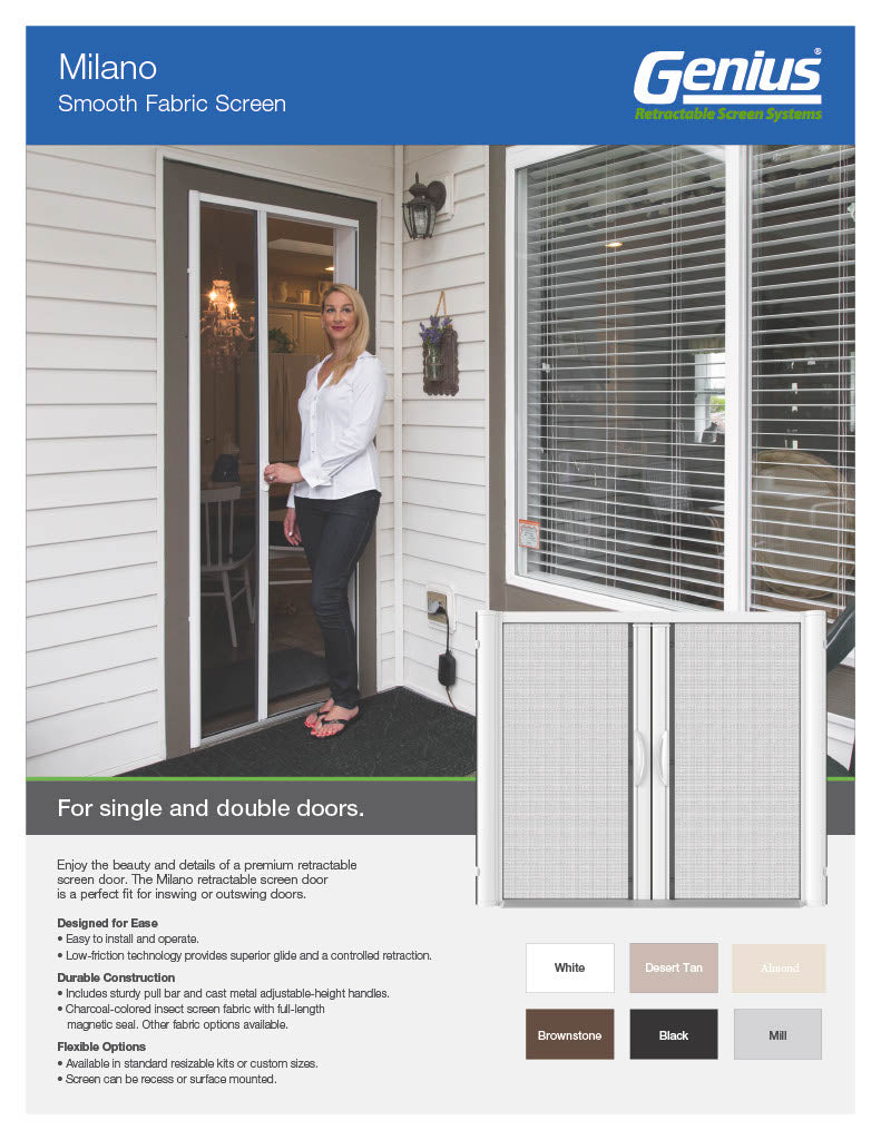 MILANO Series 100 Retractable Screen Door for Single Door Opening (12” - 60” Wide)